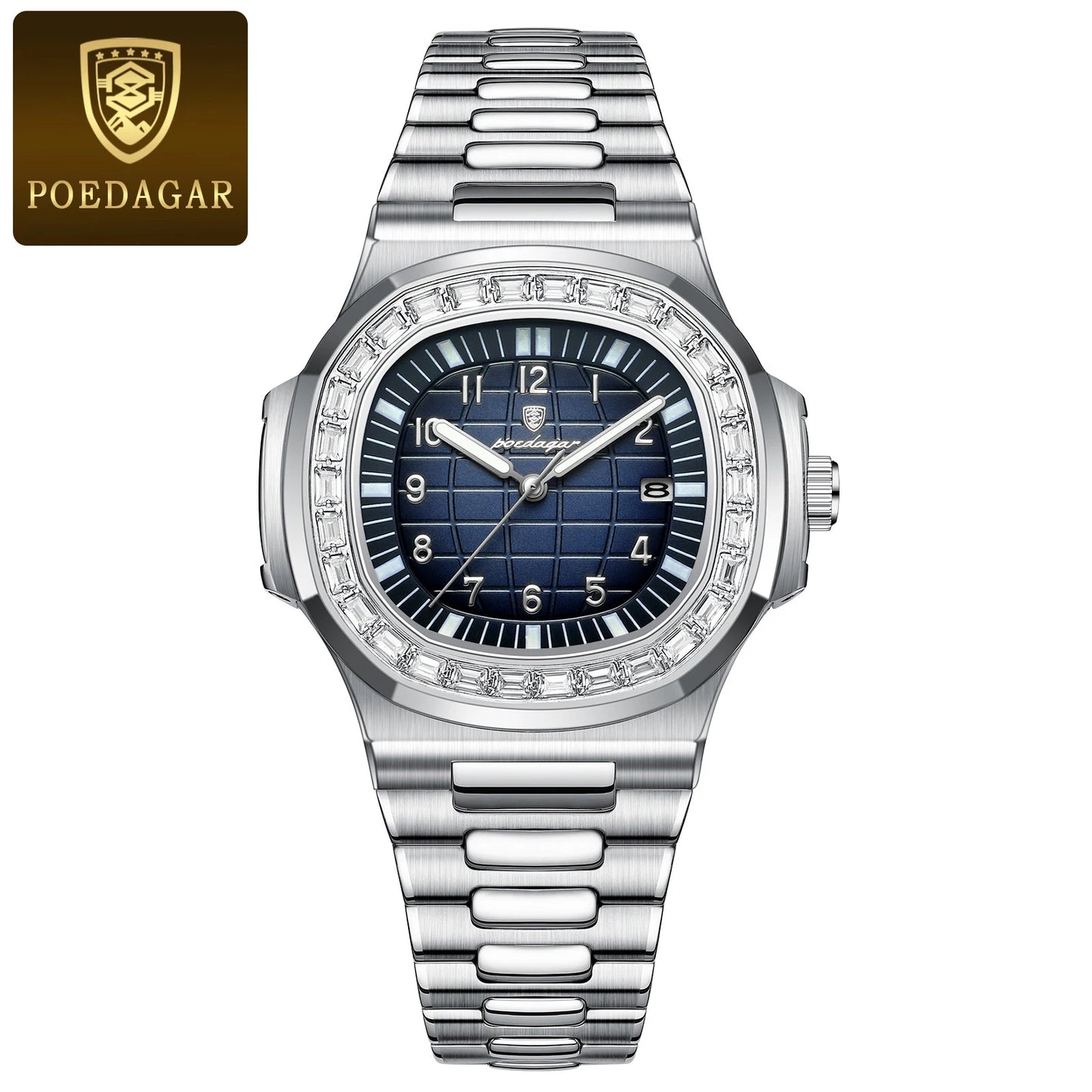 POEDAGAR Luxury Square Watches for Men Waterproof Luminous Date Man Wristwatch