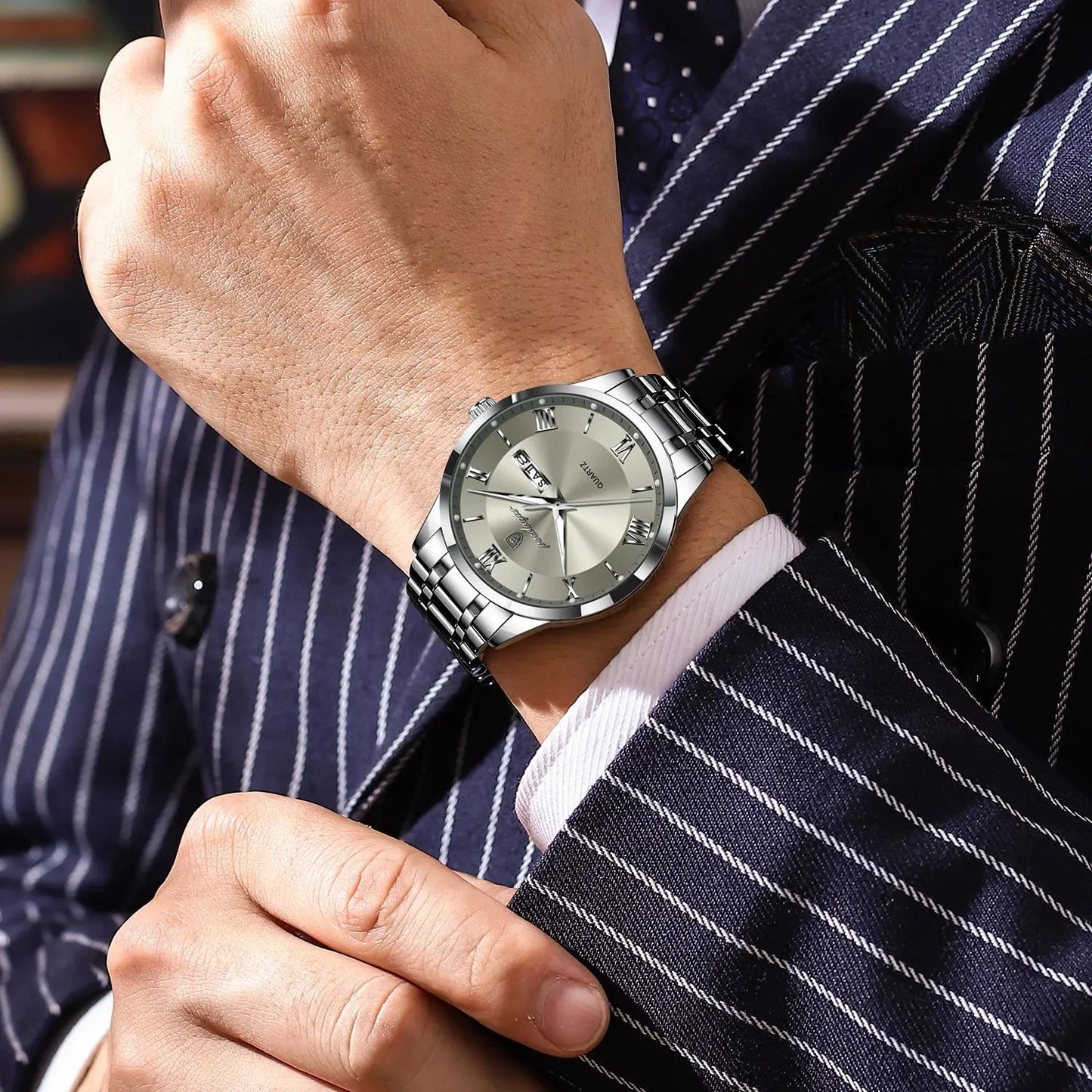 POEDAGAR Luxury Fashion Men Waterproof Luminous Date Week Man Wristwatch