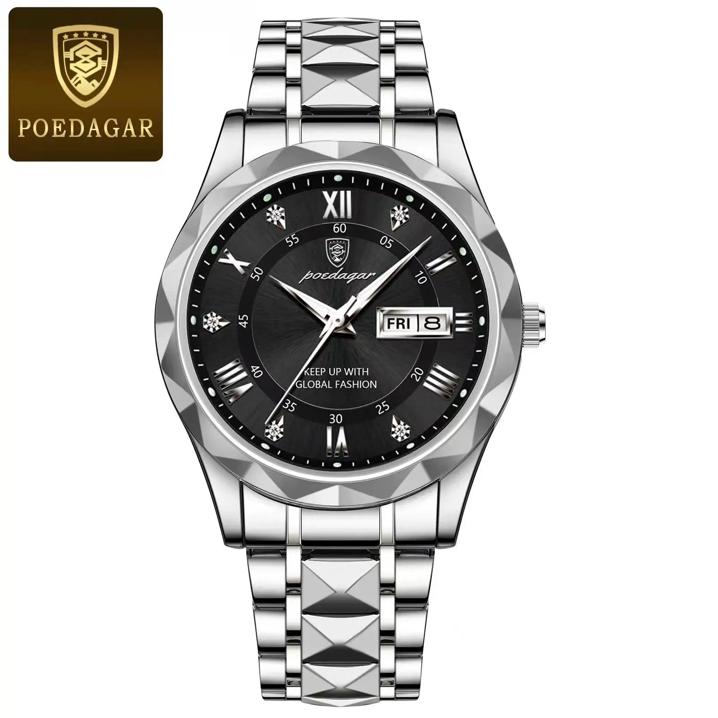 POEDAGAR Business Luxury Waterproof Stainless Steel Luminous Man Wrist watch