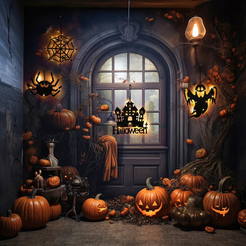 Halloween Hanging Castle Witch Ghost Spider Web Luminous Charm