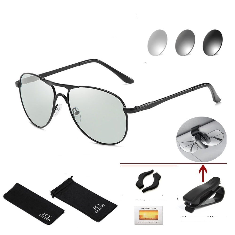 Photochromic Sunglasses Polarized Pilot Vintage Sun Glasses  Eyewear