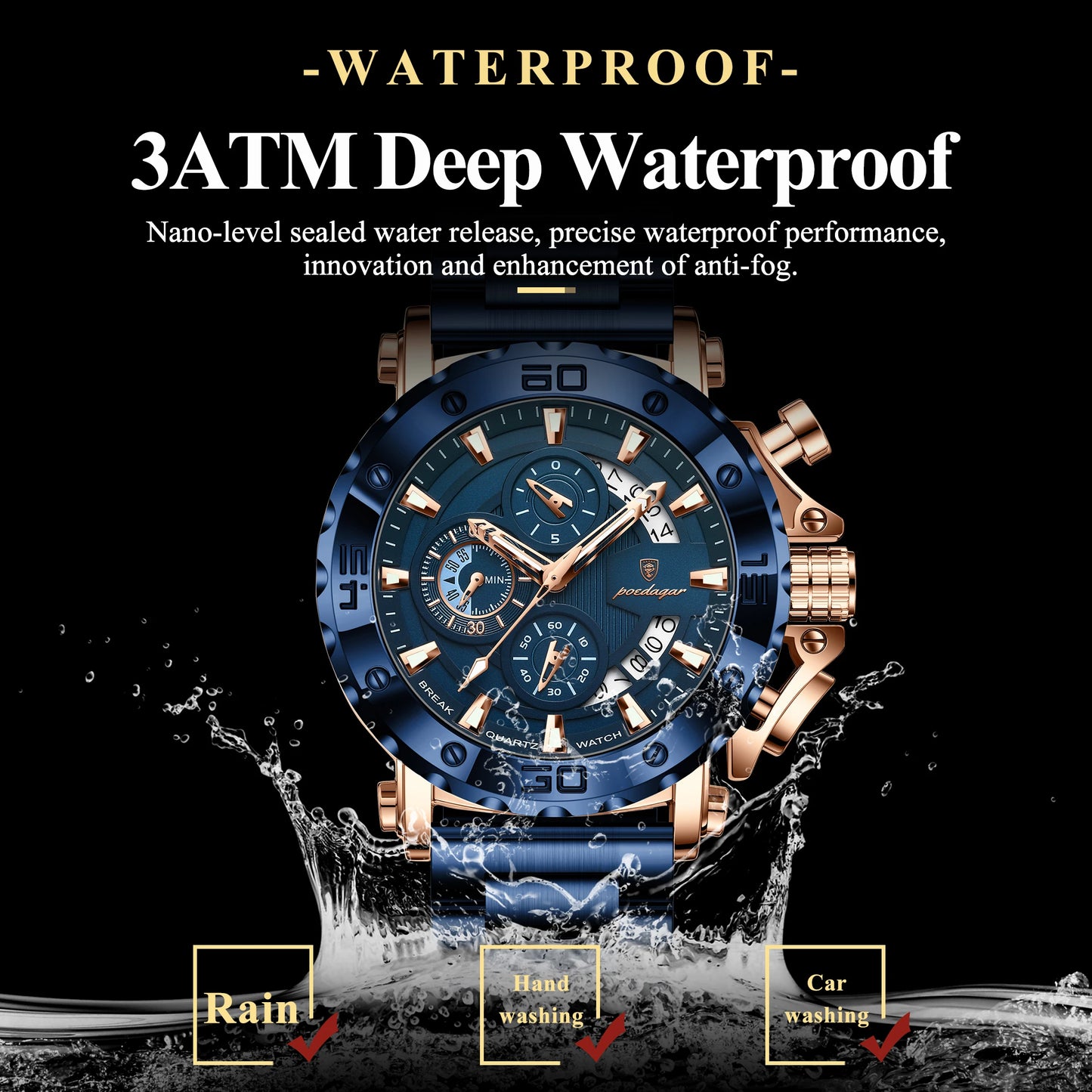 Watch For Men Calendar Luminous Waterproof Quartz Man Wristwatch