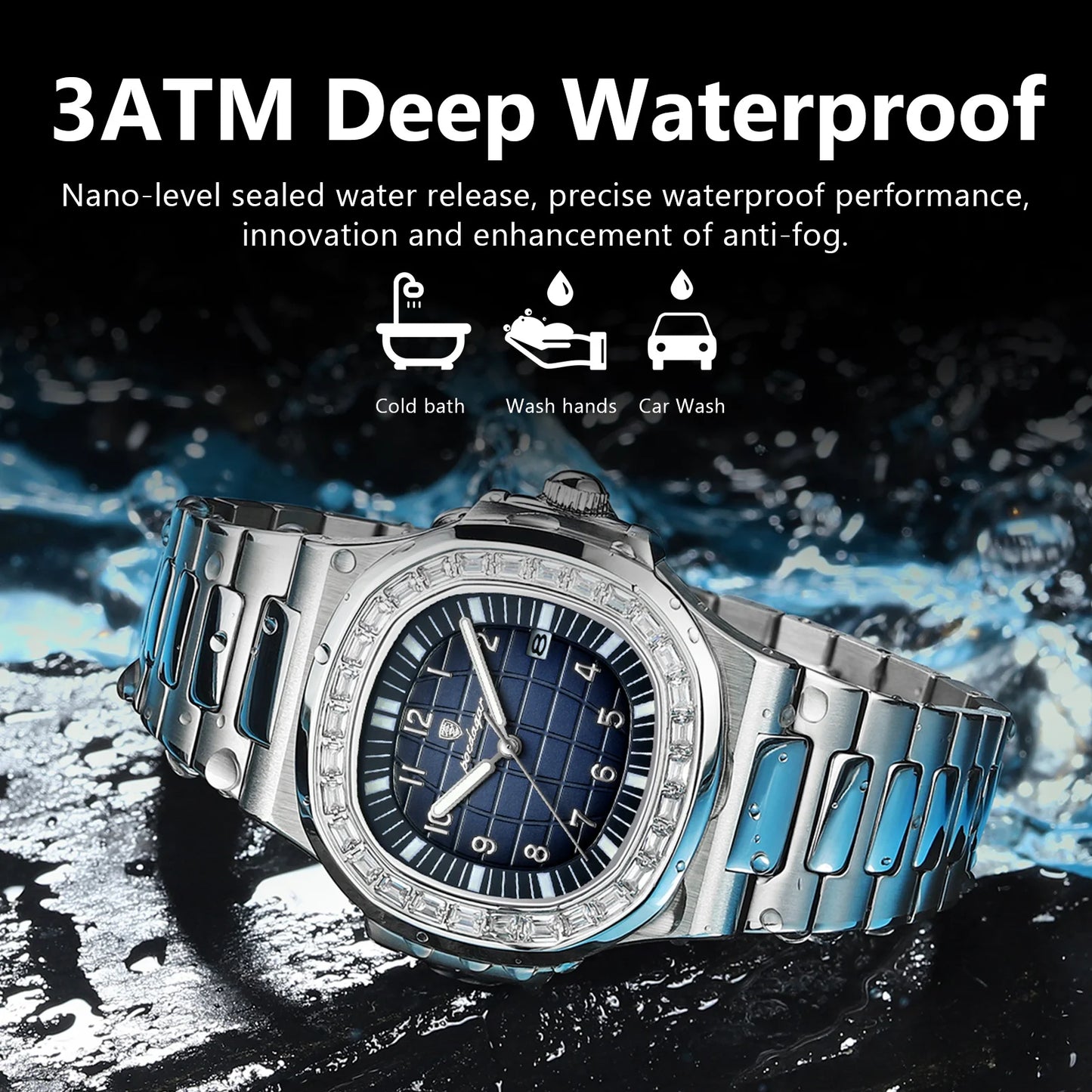 POEDAGAR Luxury Square Watches for Men Waterproof Luminous Date Man Wristwatch
