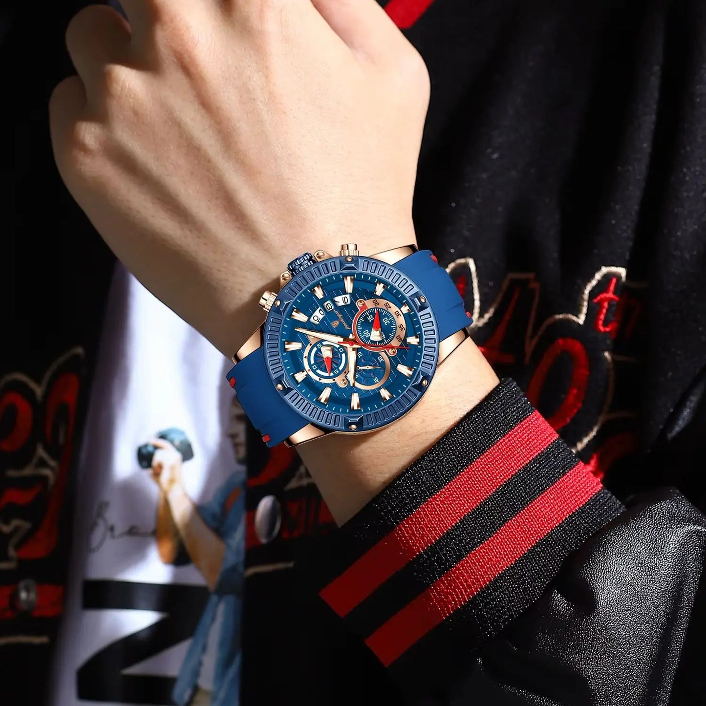 POEDAGAR Luxury Men Watch Silicone Strap Chronograph Date Man Wristwatch