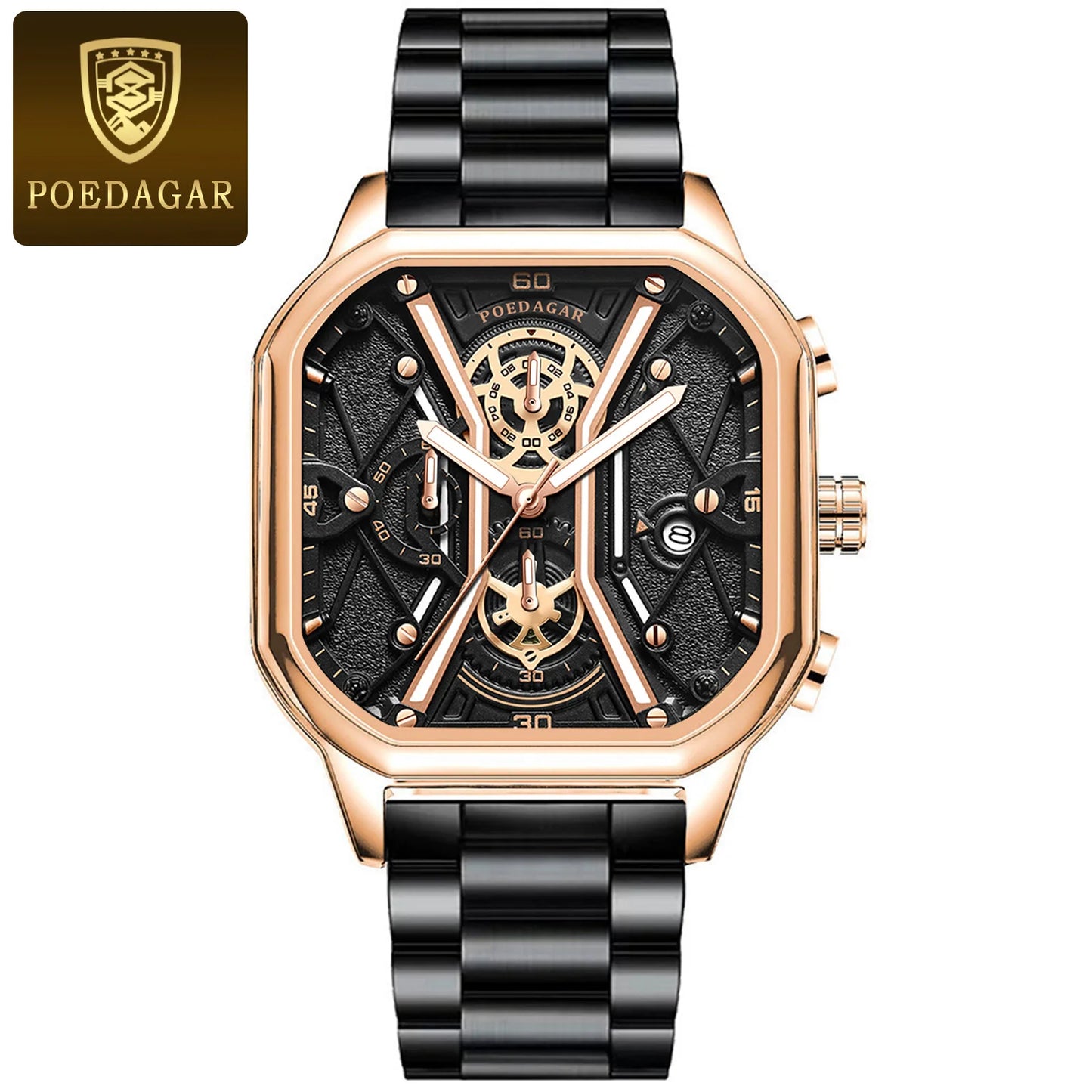 POEDAGAR Fashion Men Wristwatches Luxury Luminous Waterproof Man Watch