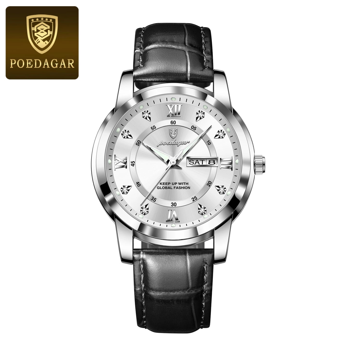 POEDAGAR Luxury Man Watch Waterproof Luminous Leather Men Wristwatch