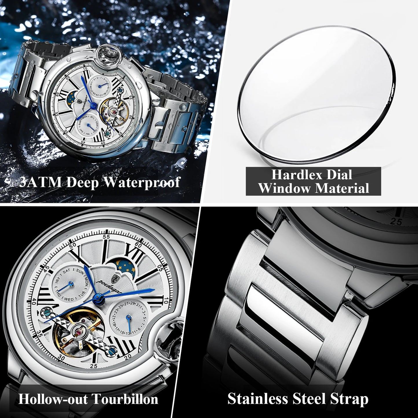 POEDAGAR Luxury Man Watch Hollow Tourbillon Automatic Mechanical Men Watch
