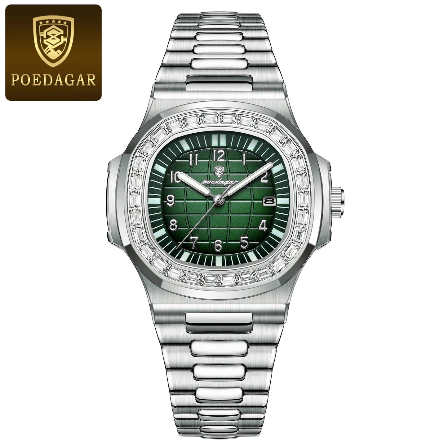 POEDAGAR Luxury Square Watches for Men Waterproof Luminous Date Man Wristwatch