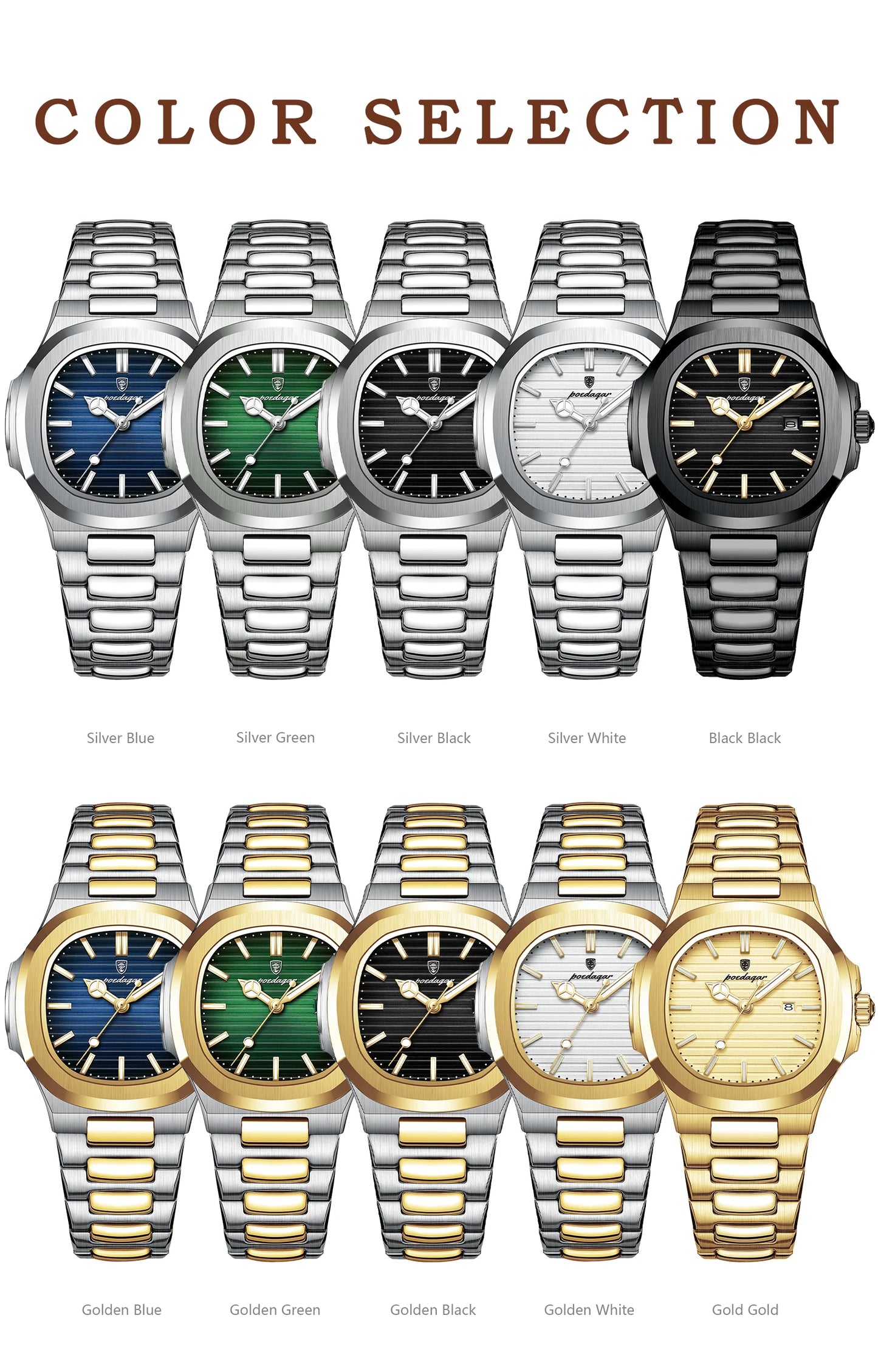POEDAGAR Luxury Square Watch for Woman Waterproof Luminous Date Ladies Watch