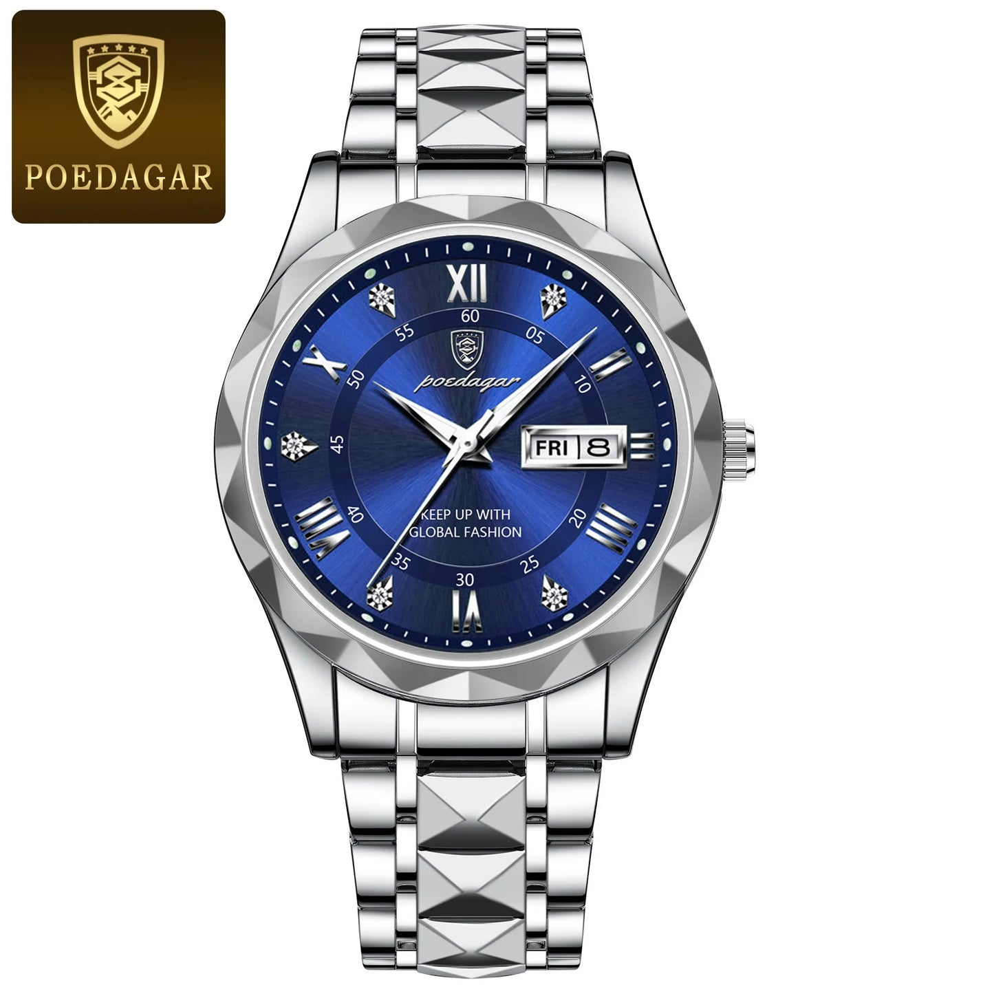 POEDAGAR Business Luxury Waterproof Stainless Steel Luminous Man Wrist watch
