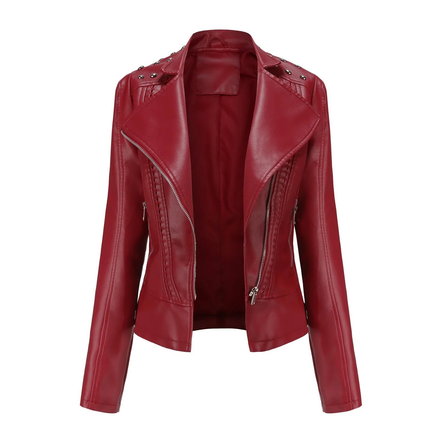 Women's Punk Rivet Collar Slim Casual Ladies Leather Jacket