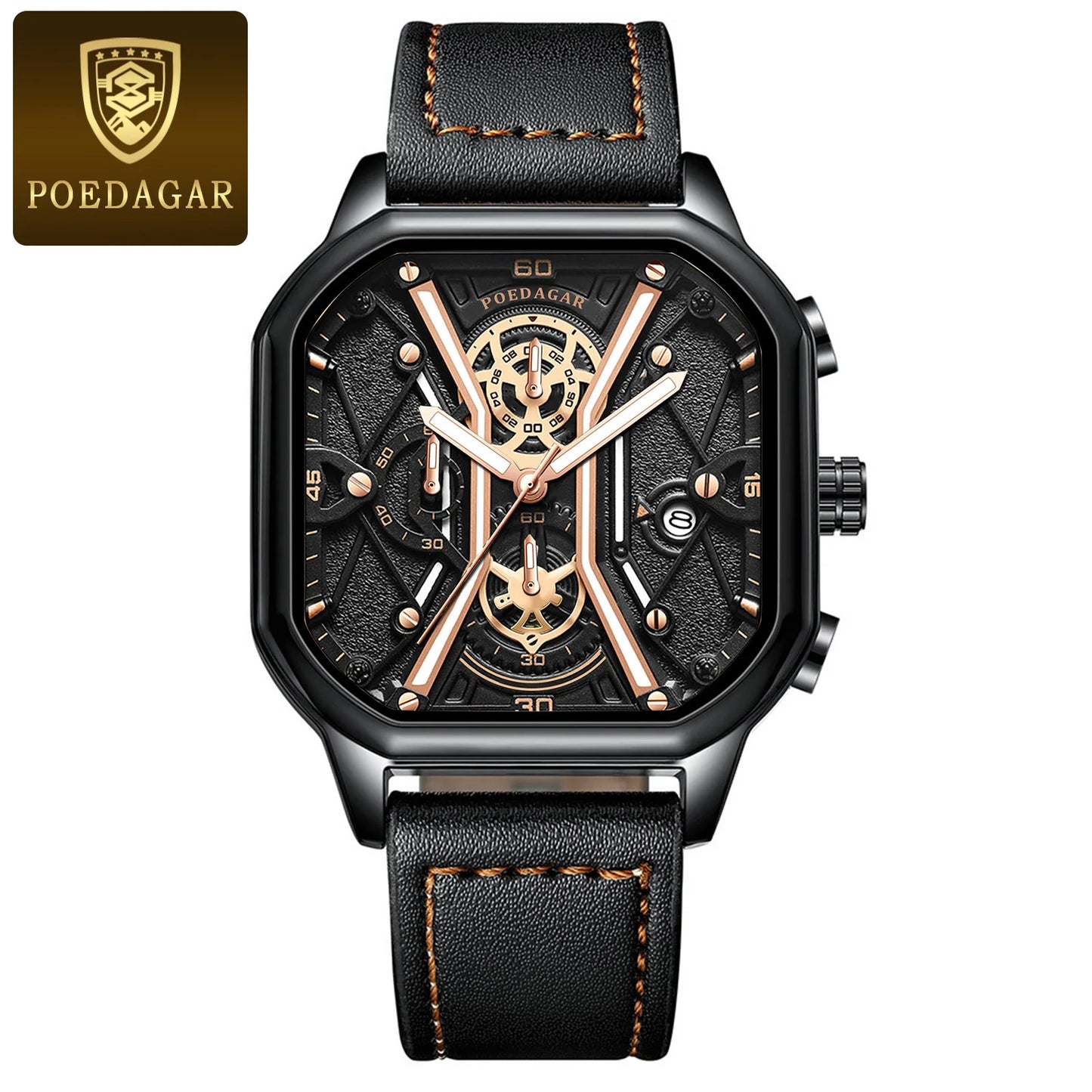 POEDAGAR Fashion Men Wristwatches Luxury Luminous Waterproof Man Watch