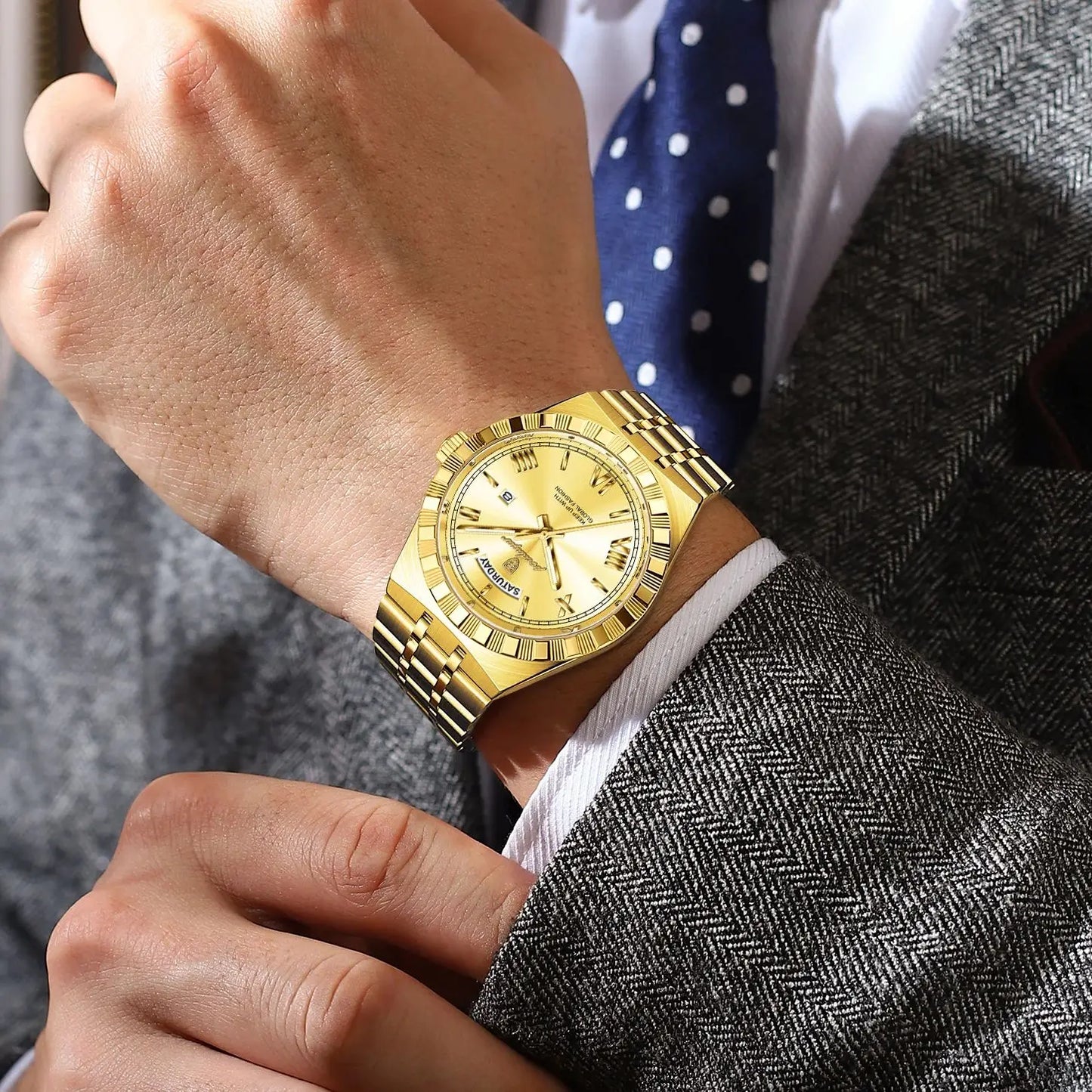 POEDAGAR Original Luxury Man Watch Week Date Luminous Waterproof Watches