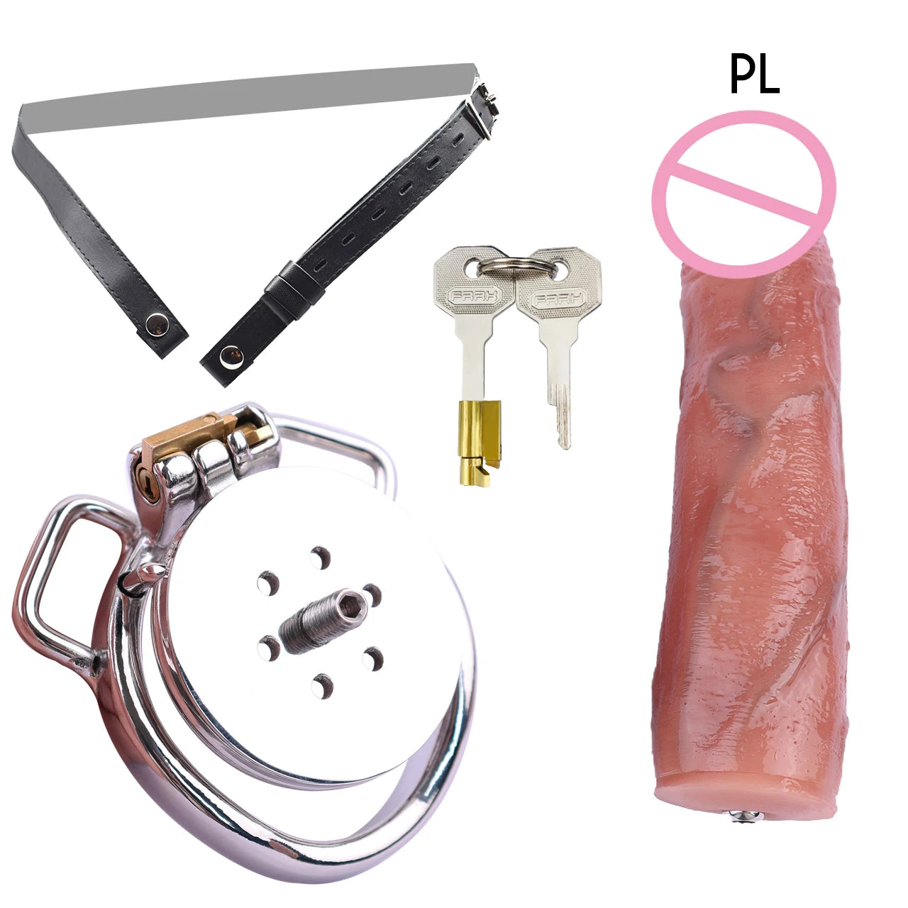Flathead Flat Chastity Cage with 7.8 Inch Big Dildo Attachment for Men Adult