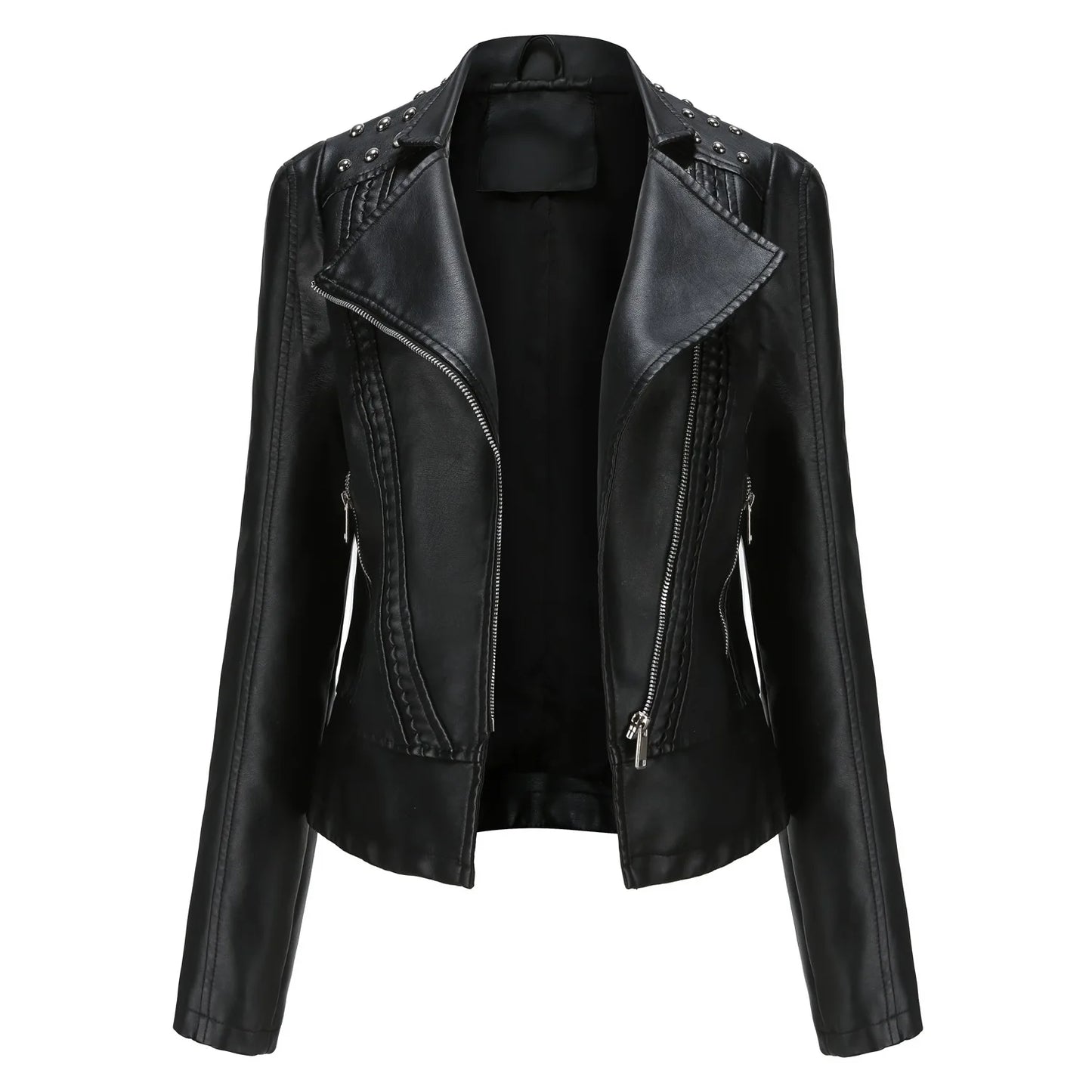 Women's Punk Rivet Collar Slim Casual Ladies Leather Jacket
