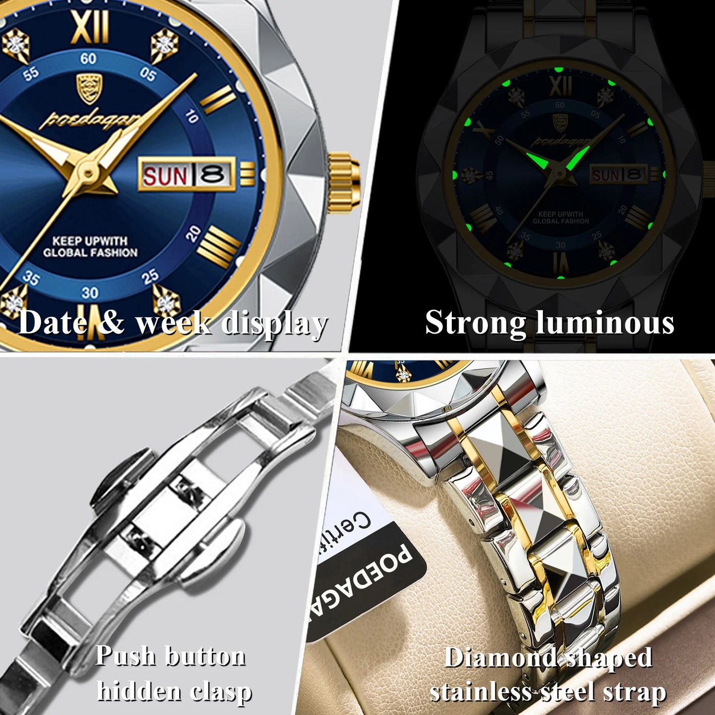 POEDAGAR Luxury Ladies Watch Luminous Waterproof Woman Wristwatch