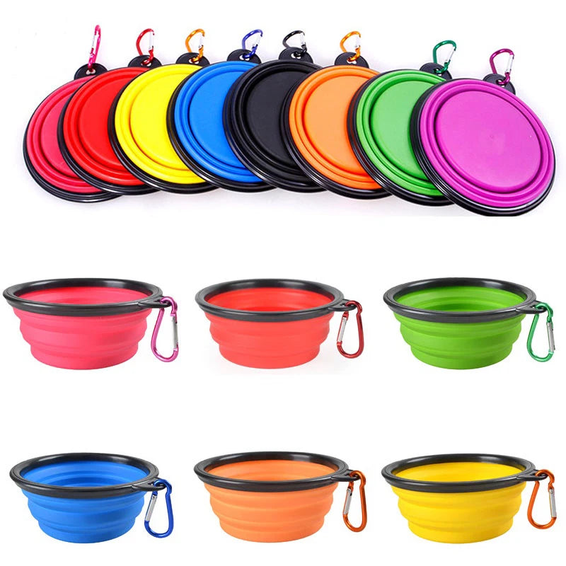 Folding Portable Dog Cat Feeder Bowl 2 In 1 Pet Dispenser Food Water Container