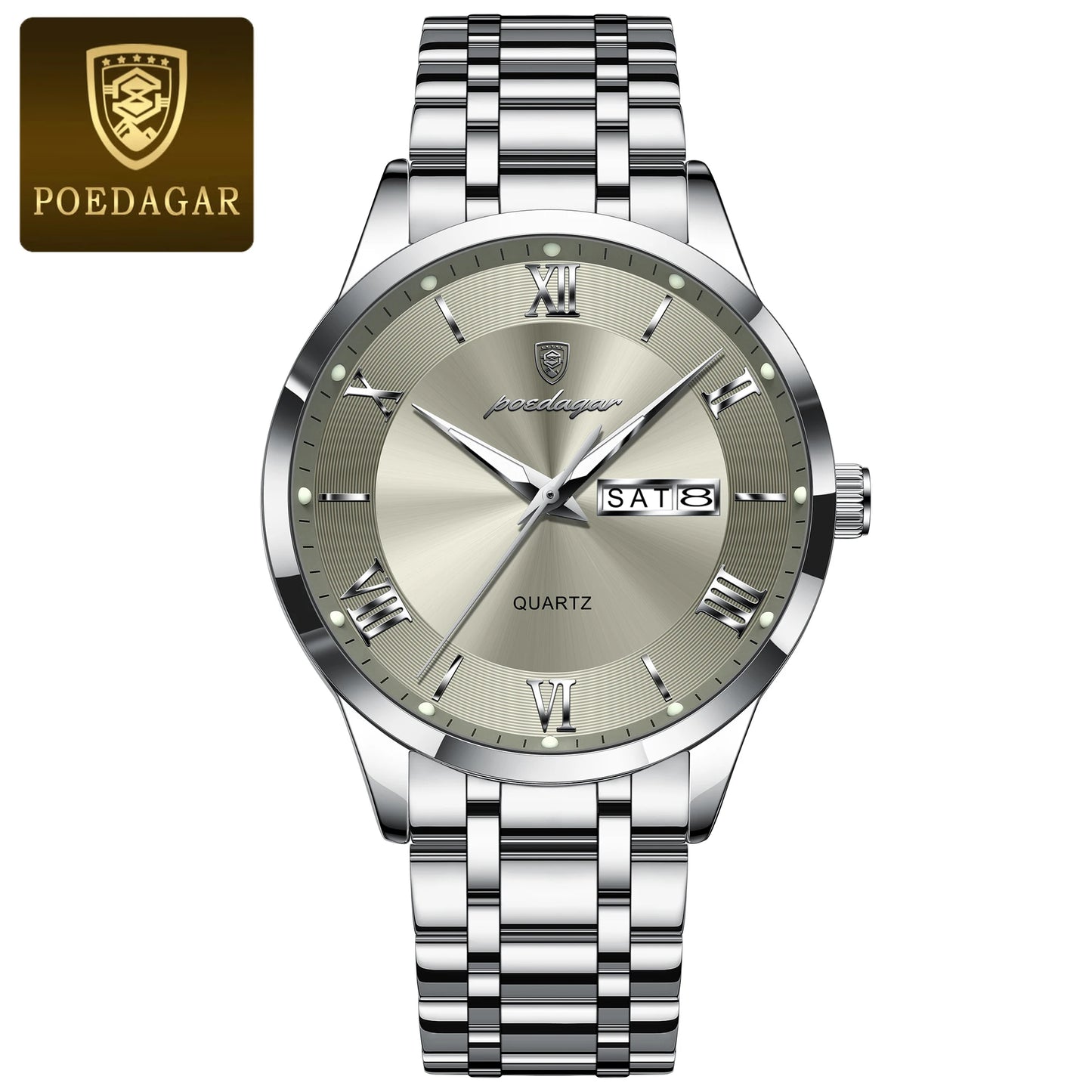 POEDAGAR Luxury Fashion Men Waterproof Luminous Date Week Man Wristwatch