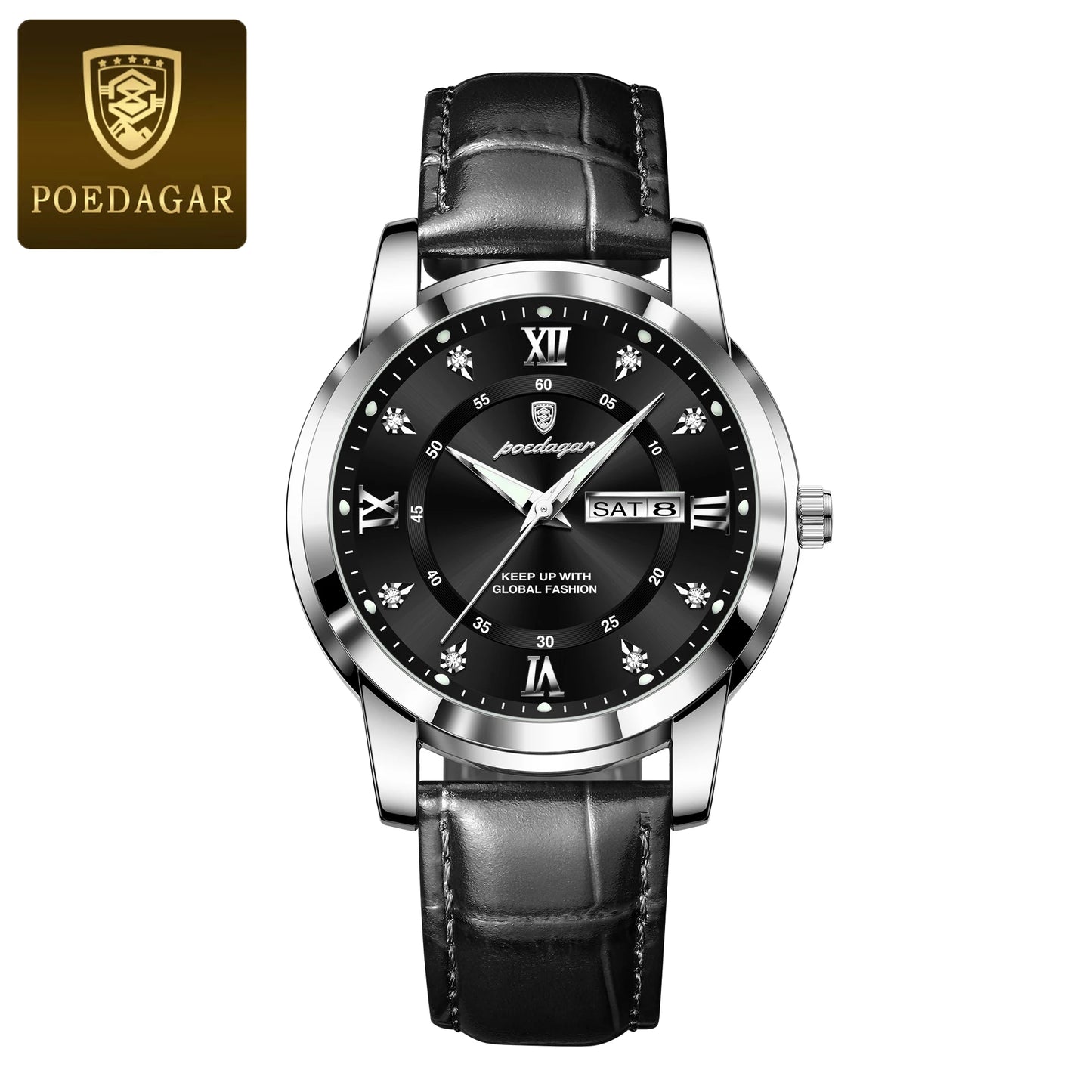 POEDAGAR Luxury Man Watch Waterproof Luminous Leather Men Wristwatch