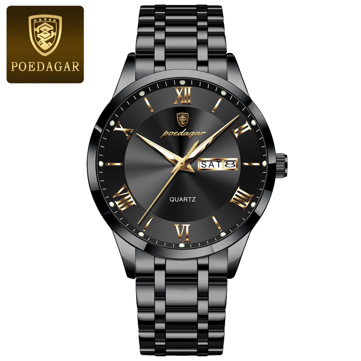 POEDAGAR Luxury Fashion Men Waterproof Luminous Date Week Man Wristwatch
