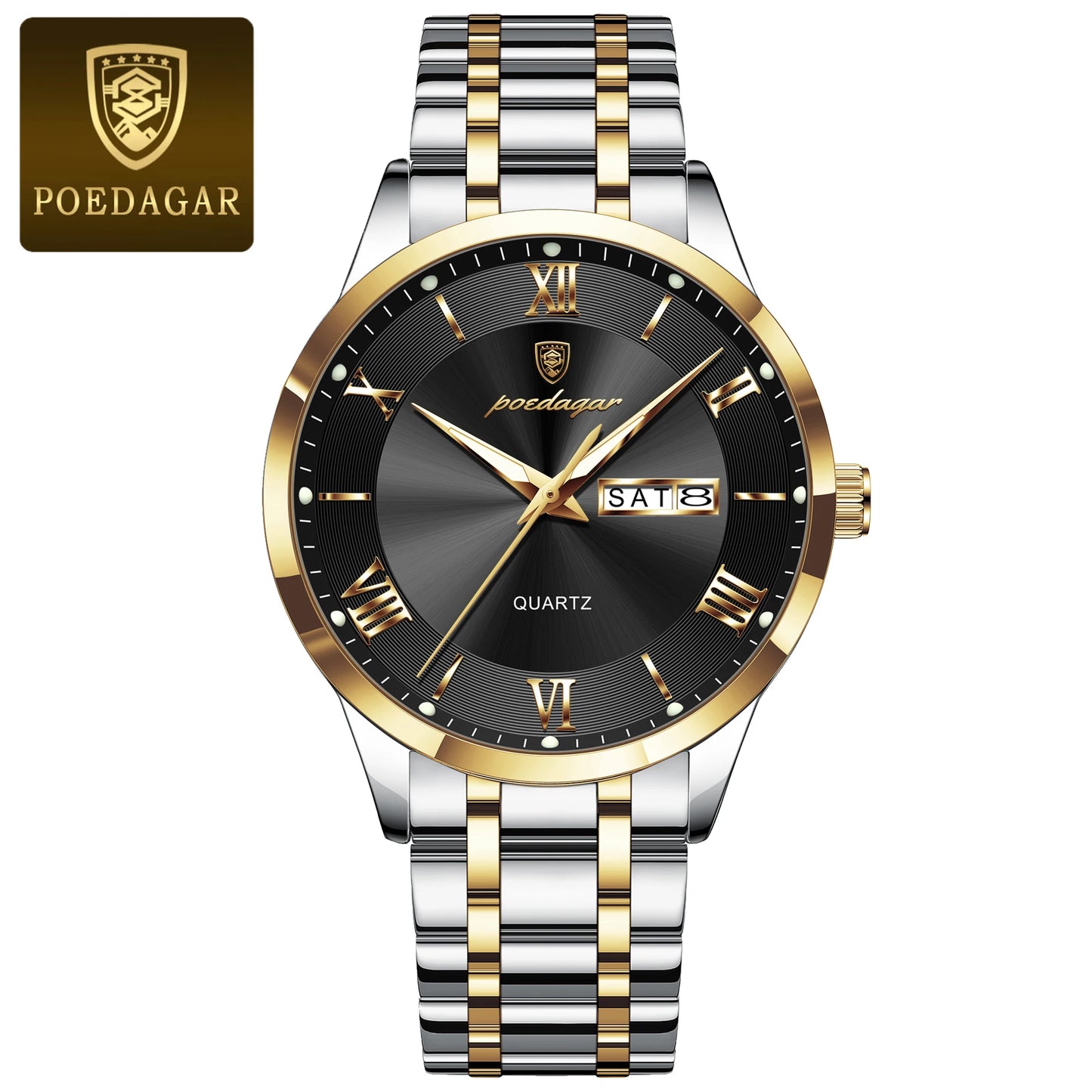 POEDAGAR Luxury Fashion Men Waterproof Luminous Date Week Man Wristwatch