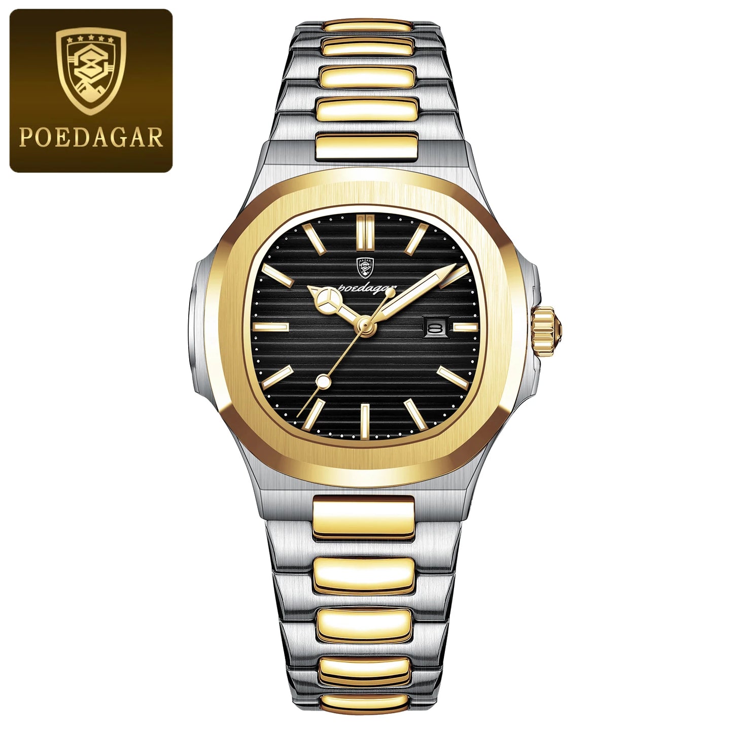 POEDAGAR Luxury Square Watch for Woman Waterproof Luminous Date Ladies Watch