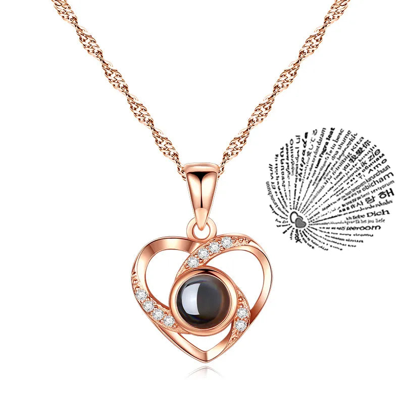 Love Heart Projection Necklace With Exquisite Rose Gift Box I Love You Pendant