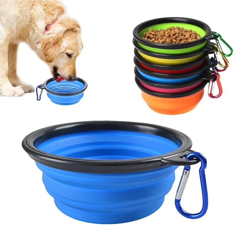 Folding Portable Dog Cat Feeder Bowl 2 In 1 Pet Dispenser Food Water Container