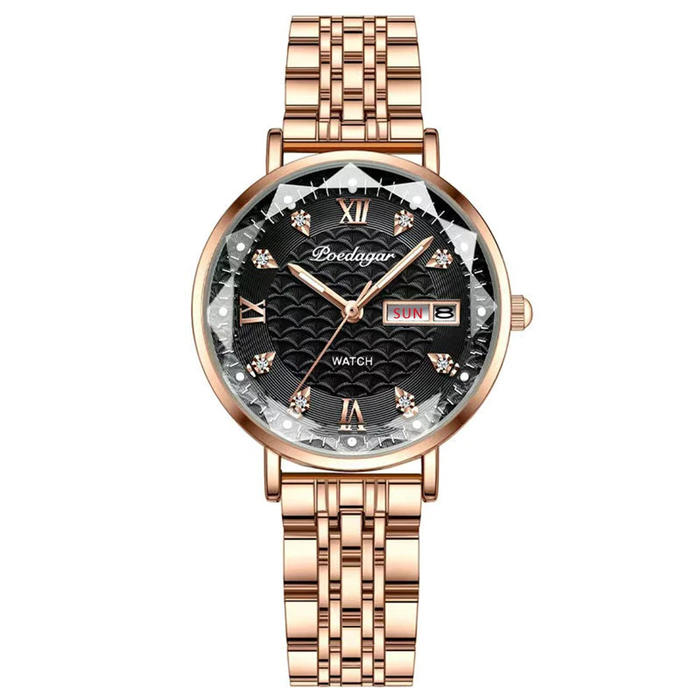 POEDAGAR Original Luxury Women Watch Week Date Waterproof Steel Woman Watch
