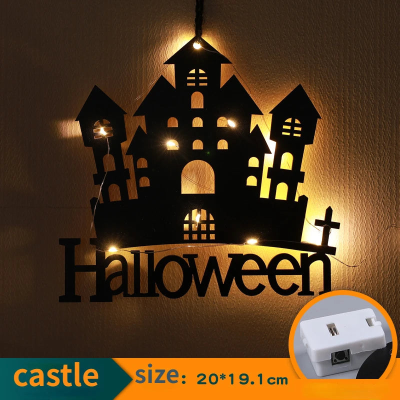 Halloween Hanging Castle Witch Ghost Spider Web Luminous Charm