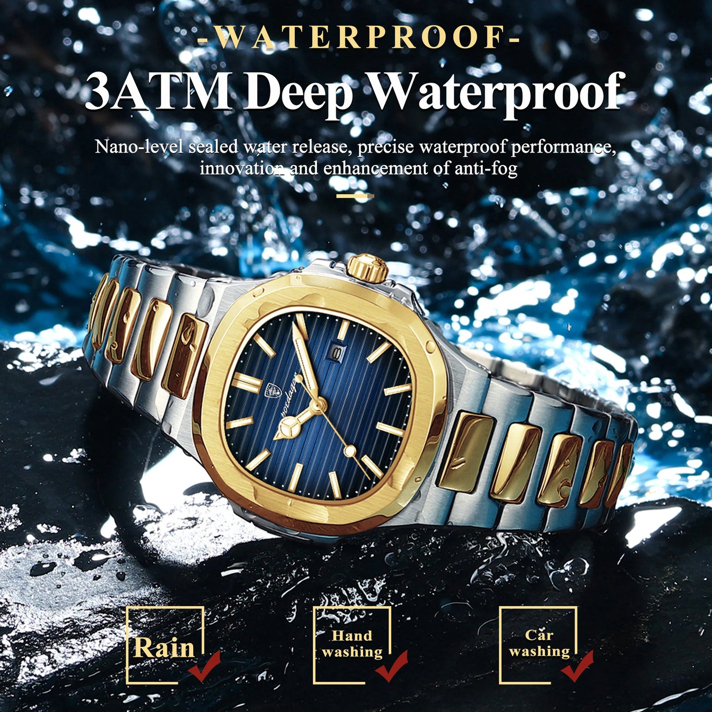 POEDAGAR Luxury Square Watch for Woman Waterproof Luminous Date Ladies Watch