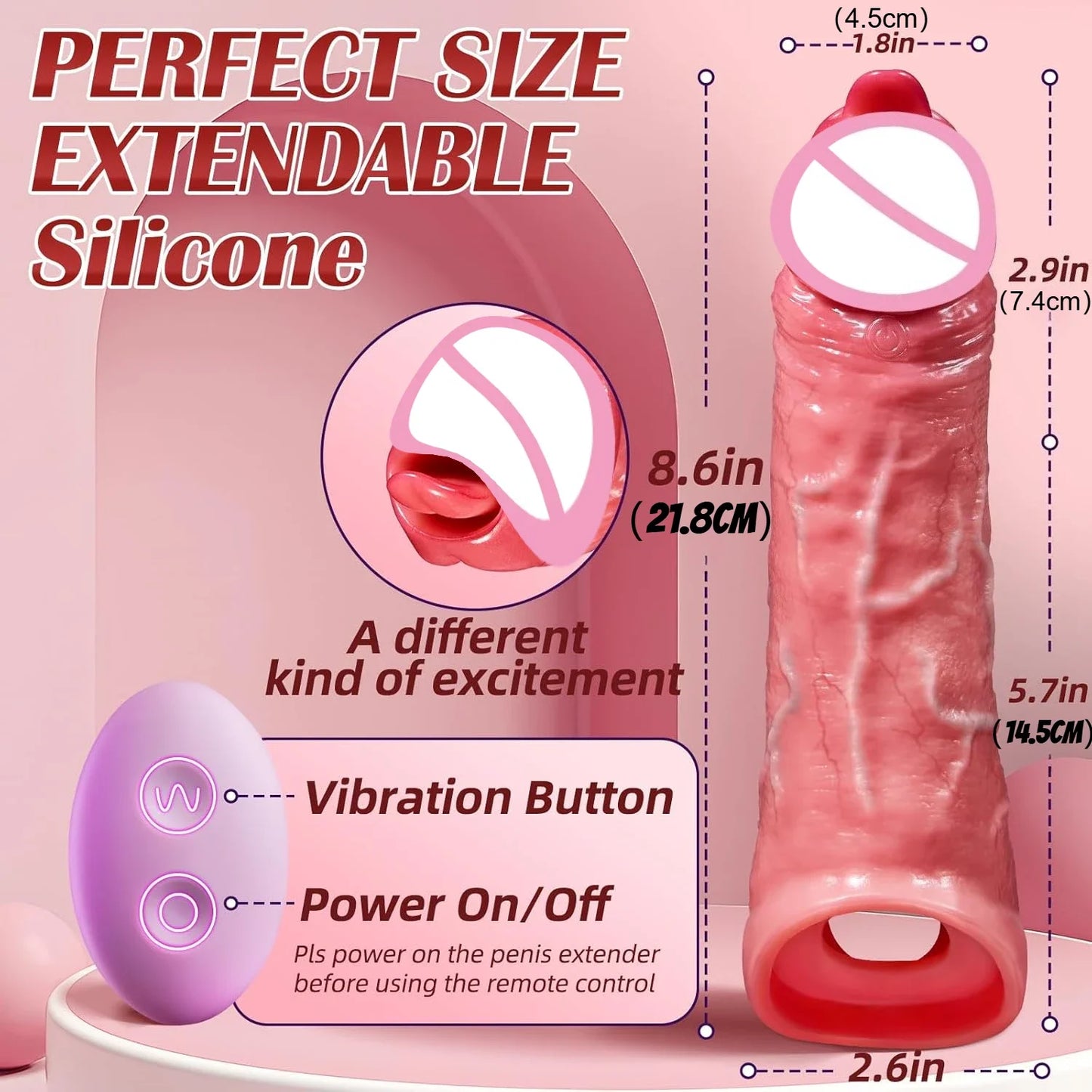 Penis Sleeve Food Grade Silicone Penis Extender Delay Ejaculation Adult Sex Toy