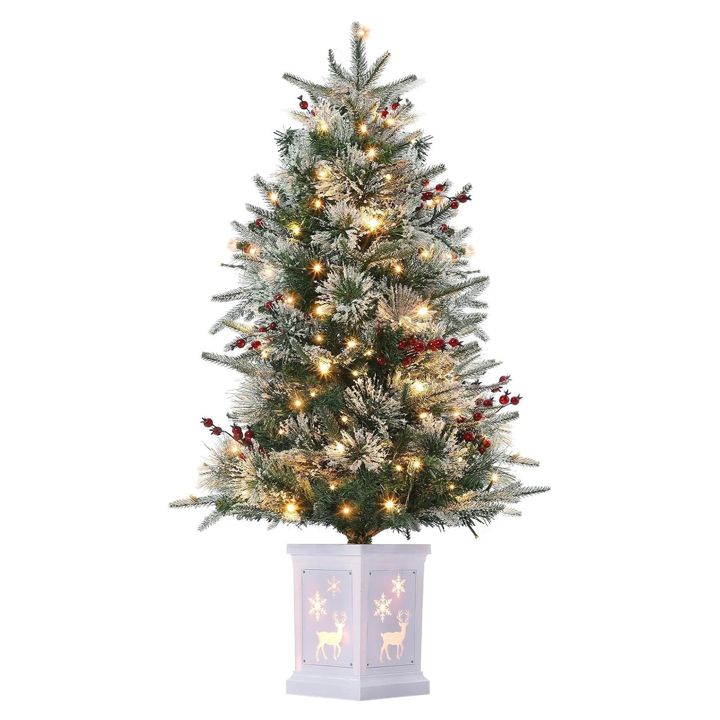 3ft Pre-Lit Artificial Christmas Trees with LED Lights Snow Flocked Artificial Xmas Tree