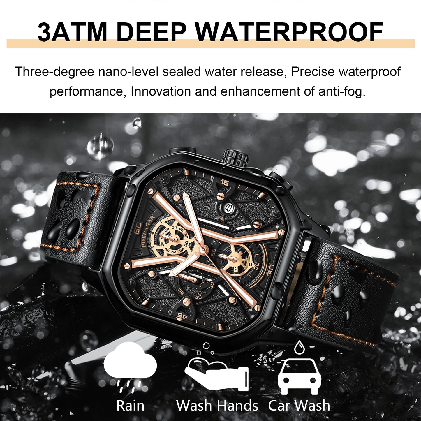 POEDAGAR Fashion Men Wristwatches Luxury Luminous Waterproof Man Watch