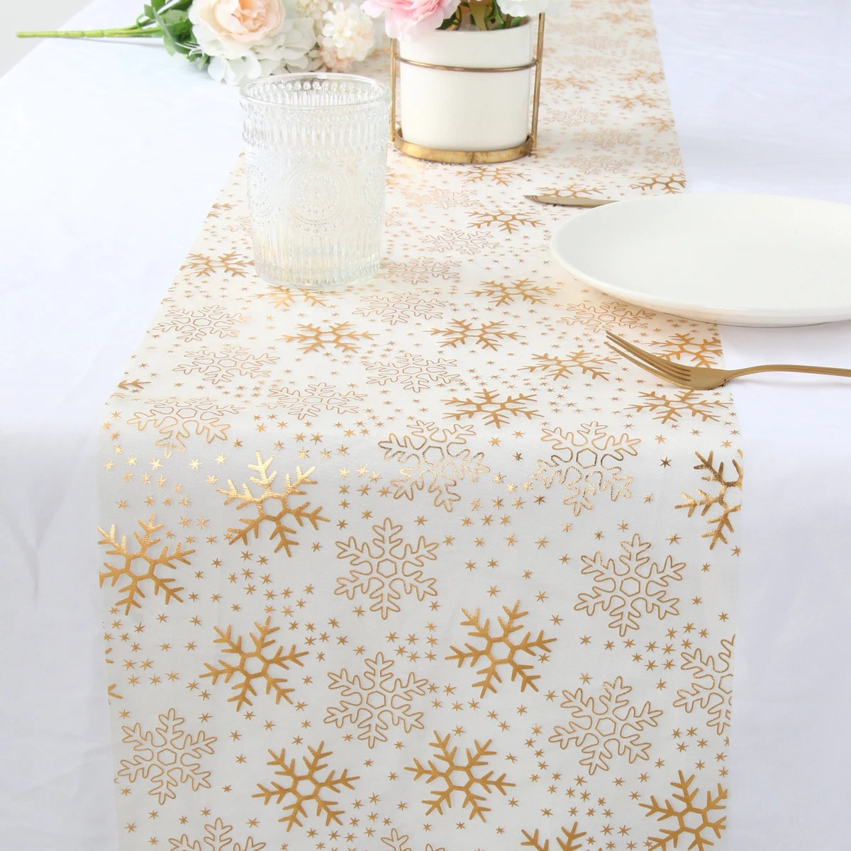 Christmas Golden Table Runner Decors for Home Table Runner Xmas Ornaments