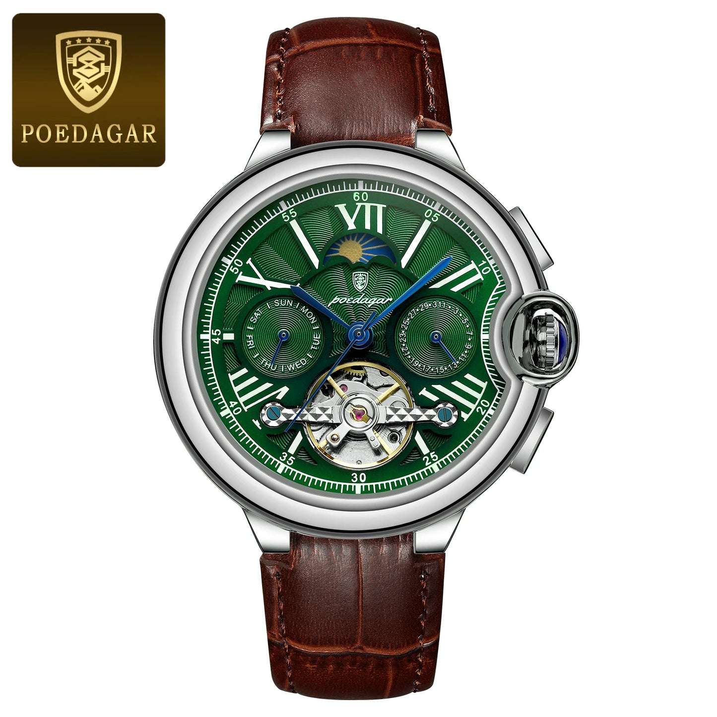 POEDAGAR Luxury Man Watch Hollow Tourbillon Automatic Mechanical Men Watch