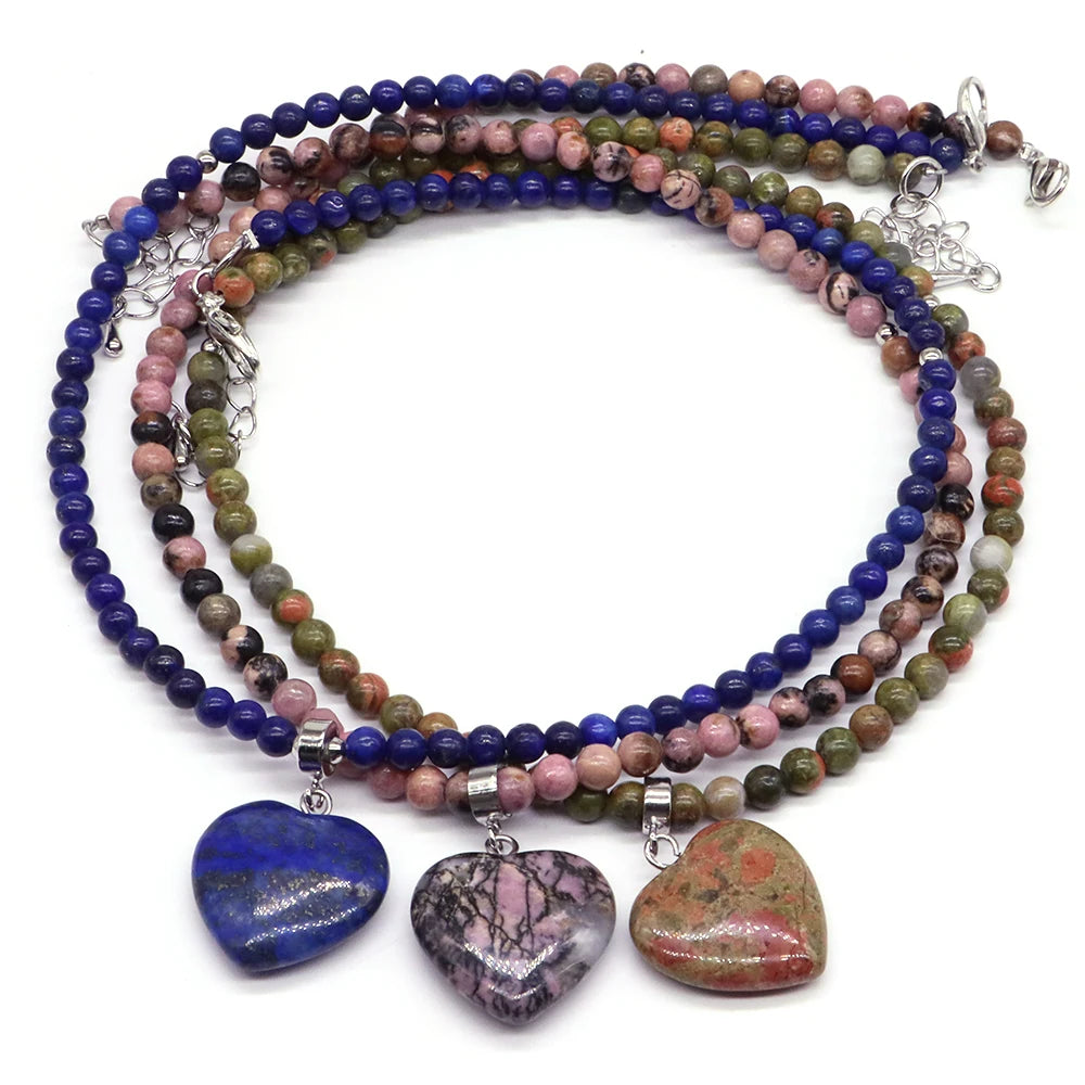 heart-shaped Gems Bead Chain Natural Stone Lapis Lazuli Necklace
