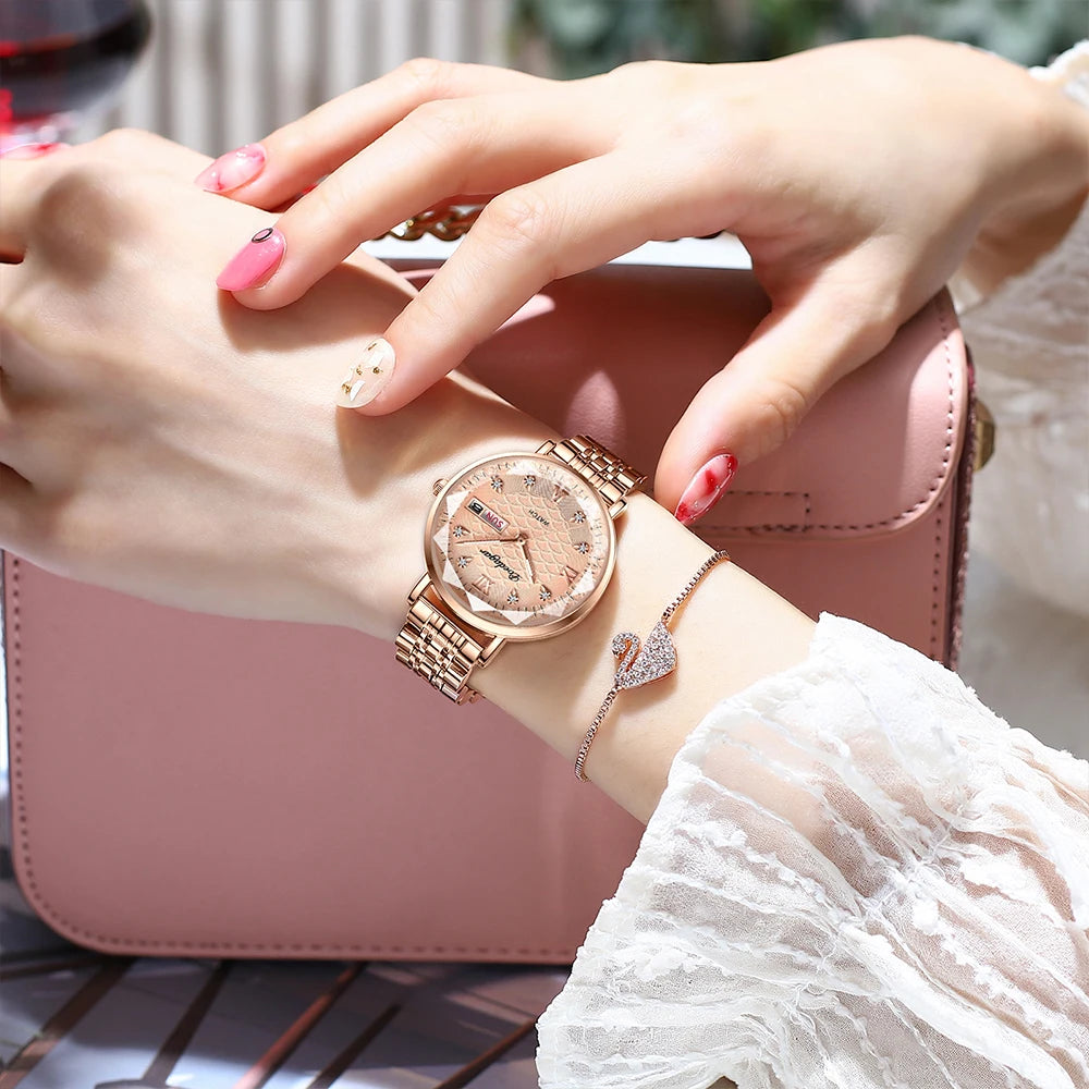 POEDAGAR Original Luxury Women Watch Week Date Waterproof Steel Woman Watch