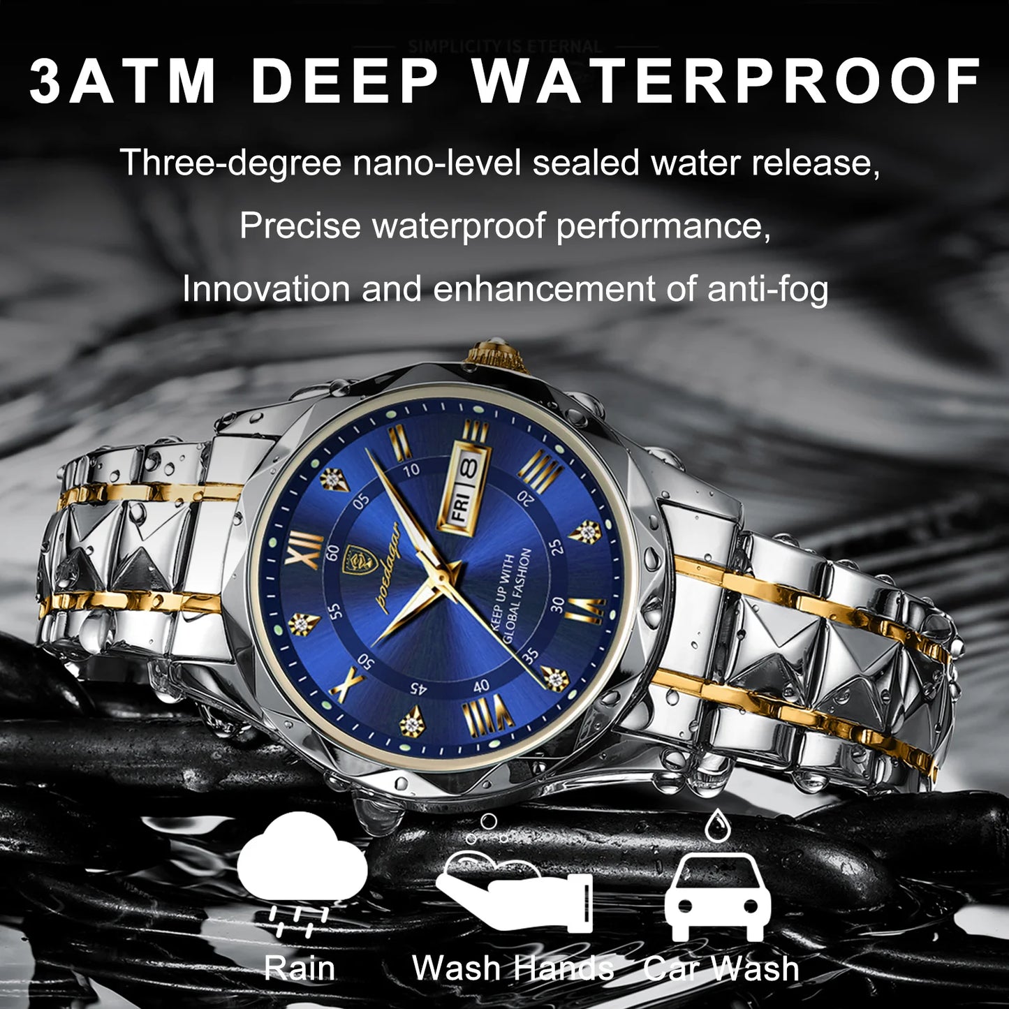 POEDAGAR Business Luxury Waterproof Stainless Steel Luminous Man Wrist watch