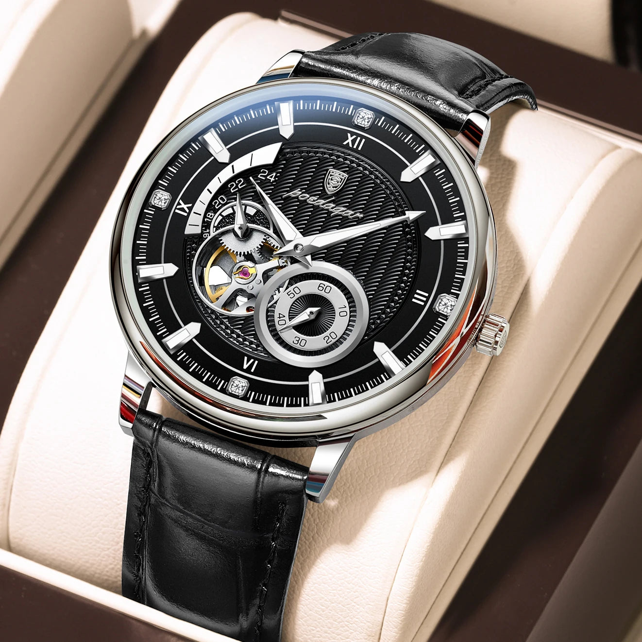 POEDAGAR Sports Luxury Men Clock Waterproof Luminous leather Man Watch