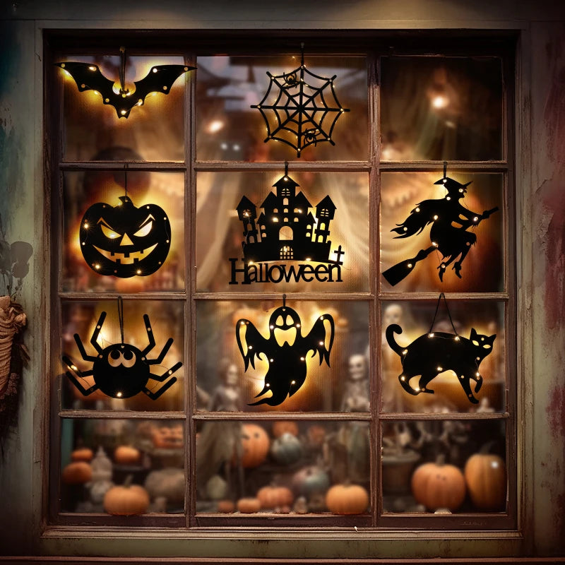 Halloween Hanging Castle Witch Ghost Spider Web Luminous Charm