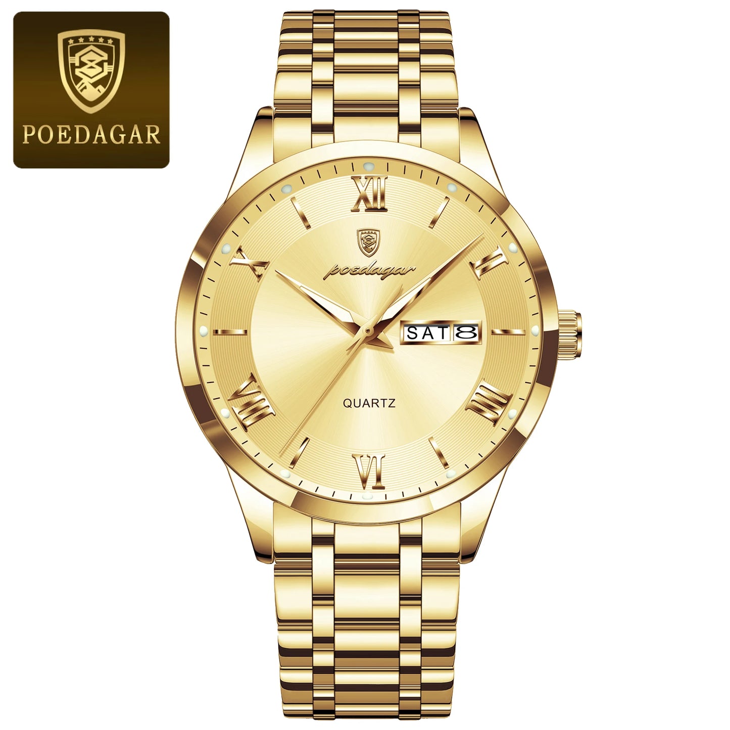 POEDAGAR Luxury Fashion Men Waterproof Luminous Date Week Man Wristwatch