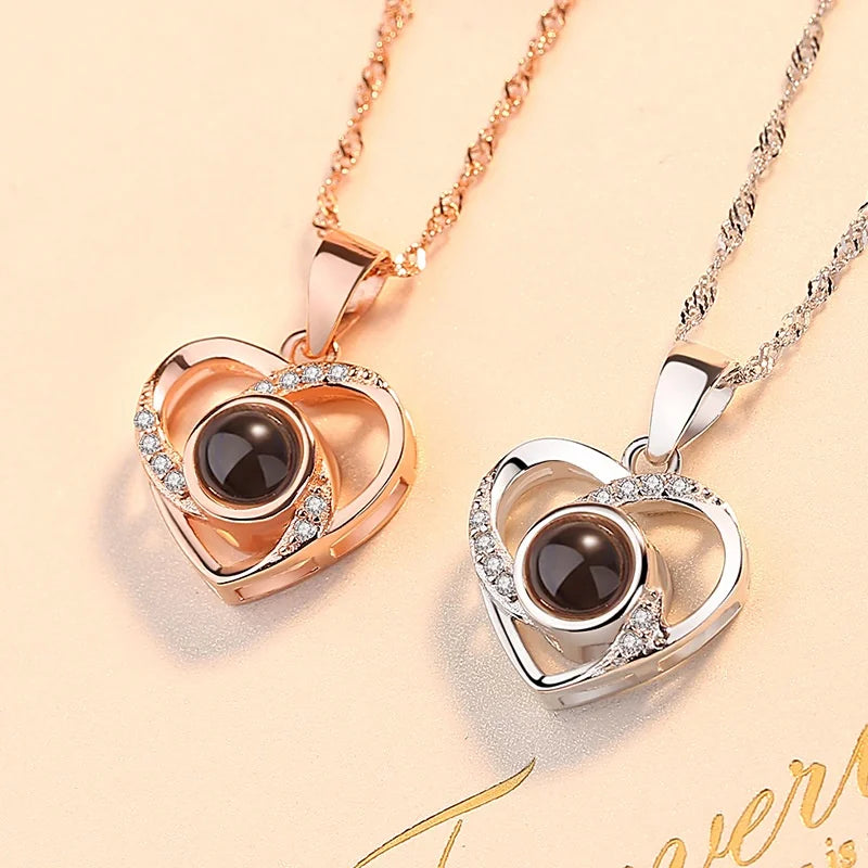 Love Heart Projection Necklace With Exquisite Rose Gift Box I Love You Pendant