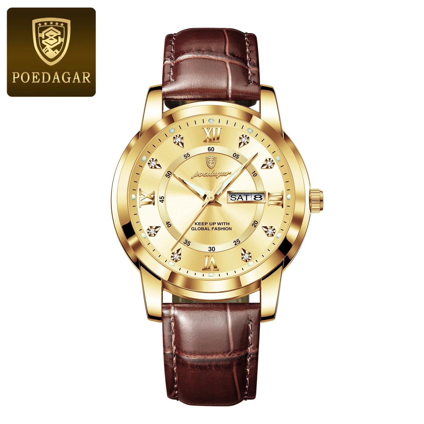 POEDAGAR Luxury Man Watch Waterproof Luminous Leather Men Wristwatch