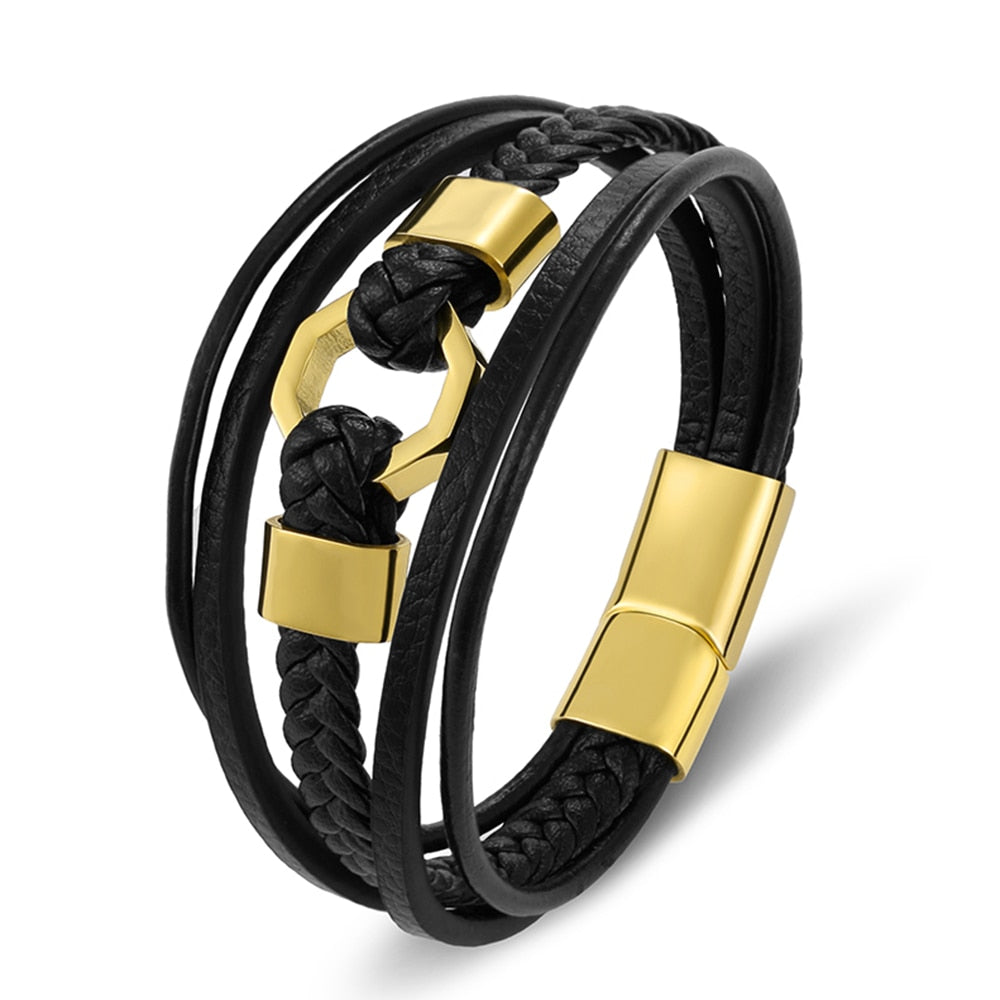 Tendy Fashion Luxury Braided Rope Stainless Steel Men Bracelet