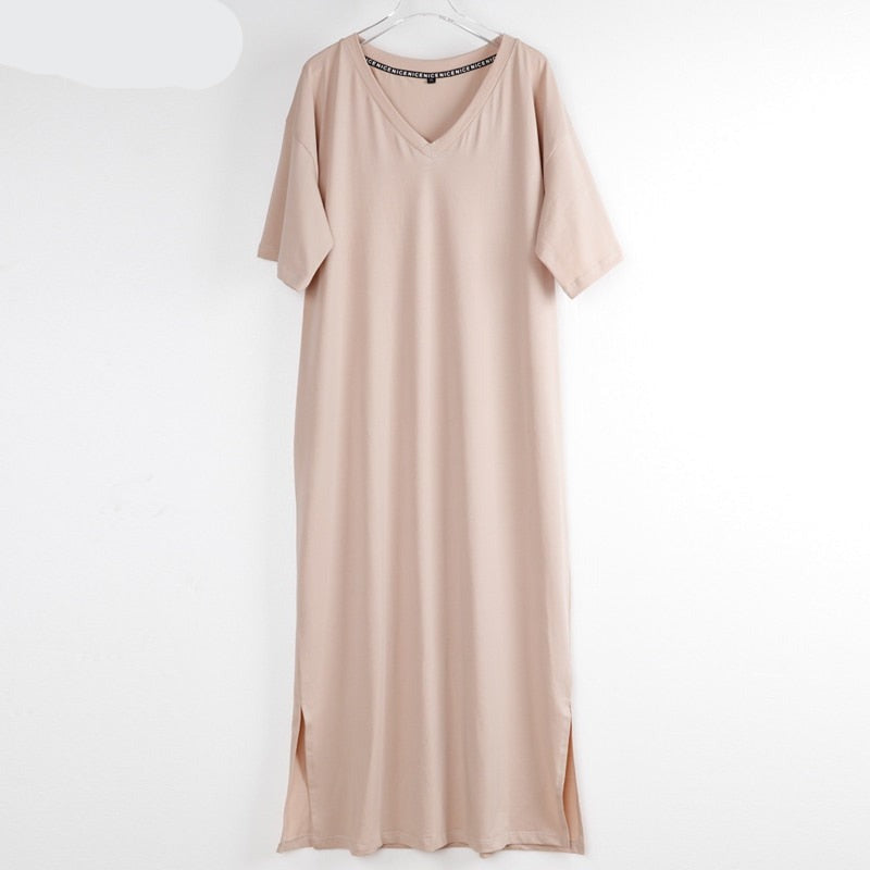 Oversized V Neck Plus Size Women Maxi Summer Casual Loose Dresses