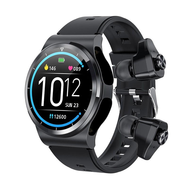 TWS Wireless Headset Bluetooth Call Weather Tracker 2 in 1 smart watch