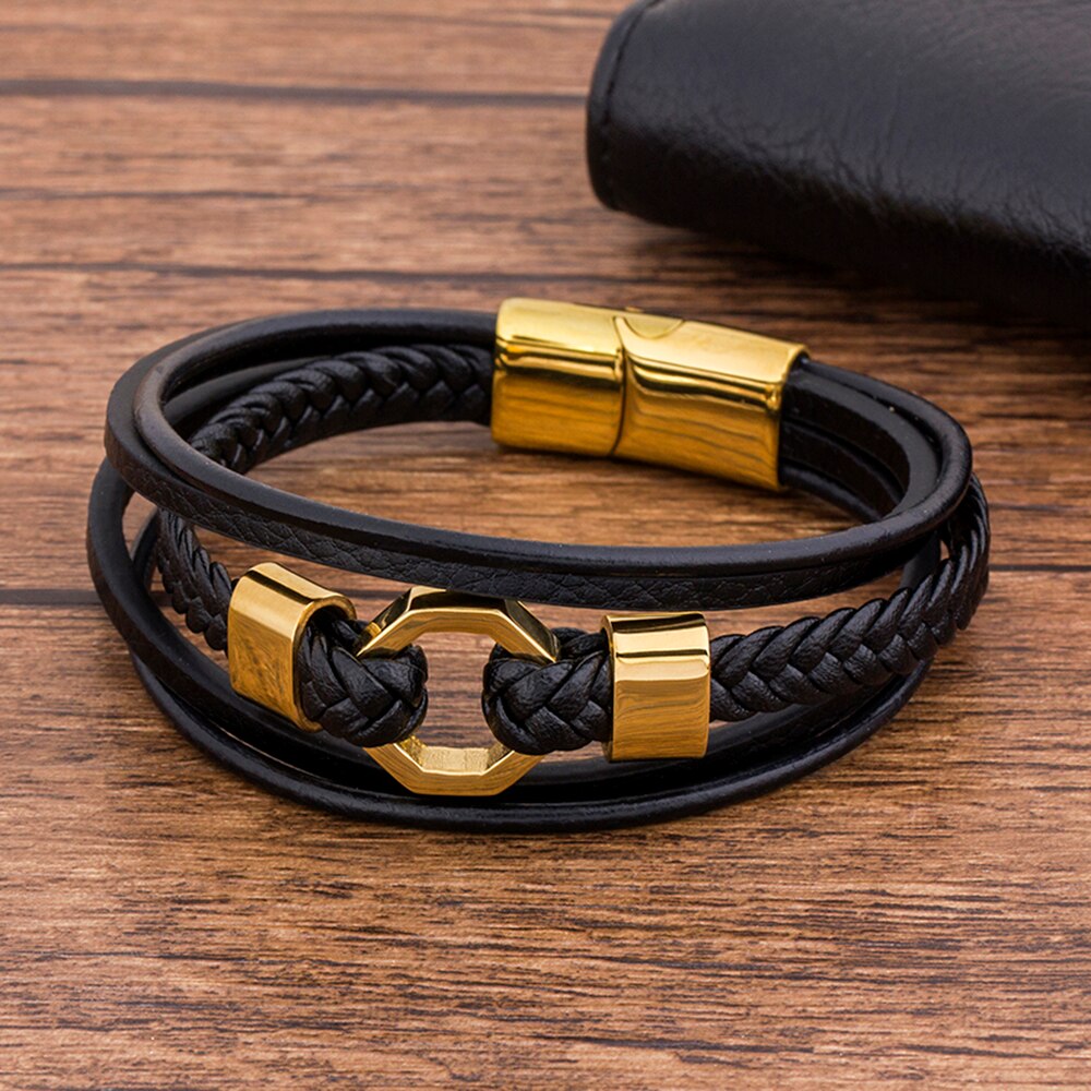Tendy Fashion Luxury Braided Rope Stainless Steel Men Bracelet
