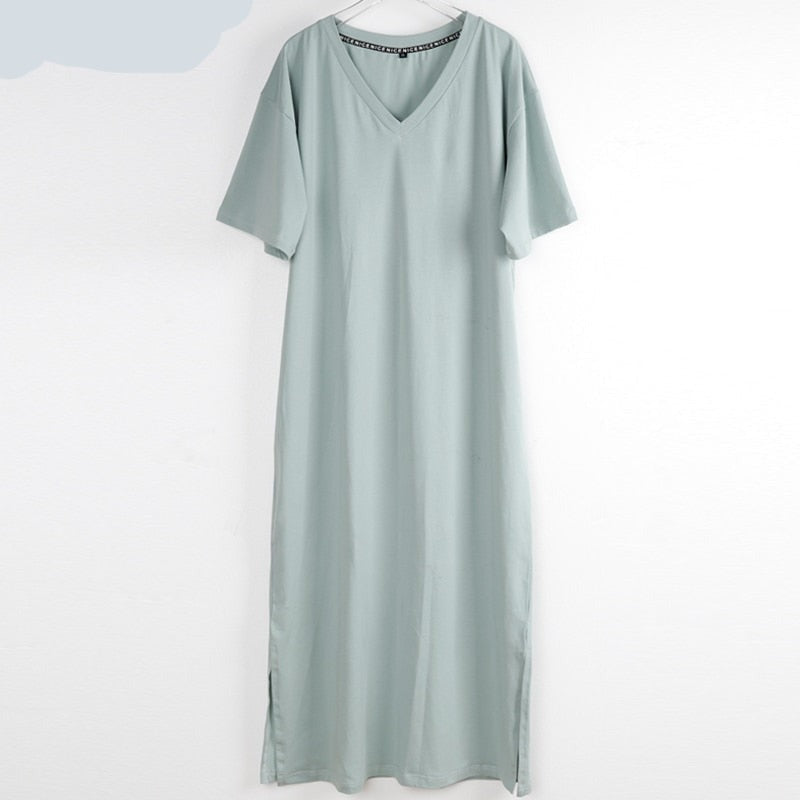 Oversized V Neck Plus Size Women Maxi Summer Casual Loose Dresses