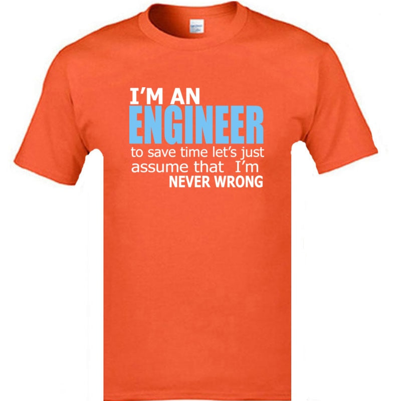 Engineer Saying Men's Prevalent Tops Shirt Word Letter Headline Crew Neck Cotton Top T-shirt Standard Short Sleeve T-Shirt Black